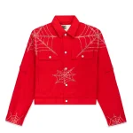 Sp5der Web Denim Cropped Trucker Red Jacket