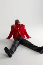 Sp5der Web Denim Cropped Trucker Red Jacket 3