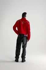 Sp5der Web Denim Cropped Trucker Red Jacket 6