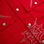 Sp5der Web Denim Cropped Trucker Red Jacket 8