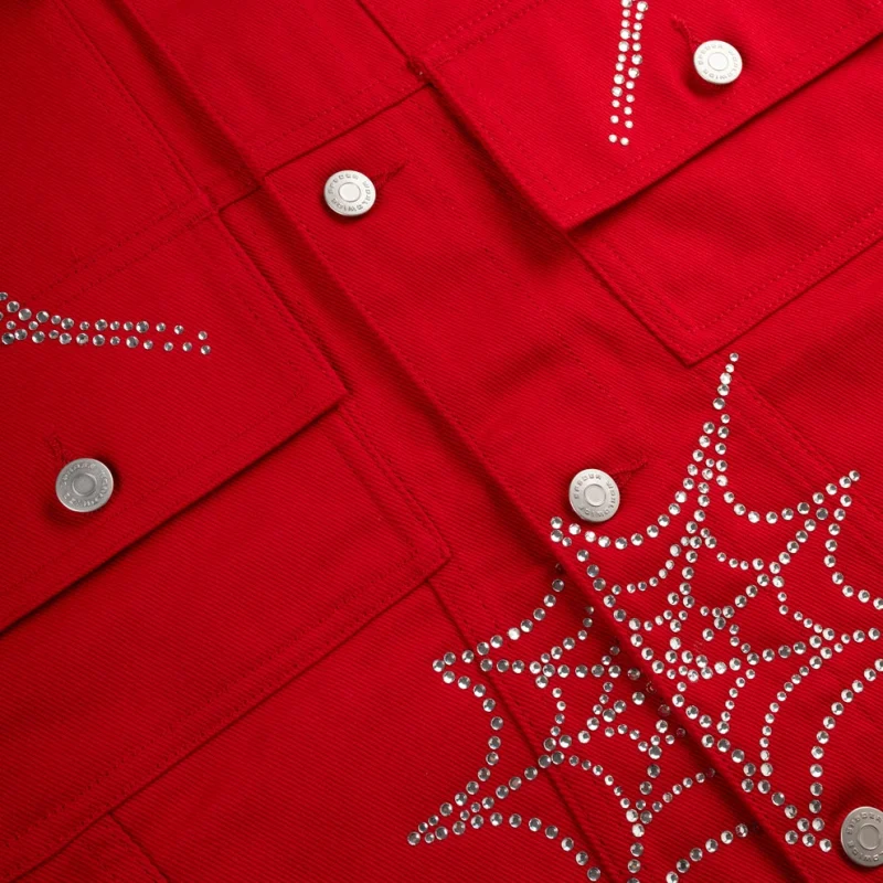 Sp5der Web Denim Cropped Trucker Red Jacket 8