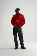 Sp5der Web Denim Cropped Trucker Red Jacket 9