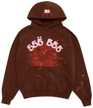 Sp5der Worldwide Angel Number Hoodie Brown