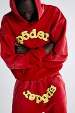 Sp5der Yellow Og Logo Red Hoodie 1