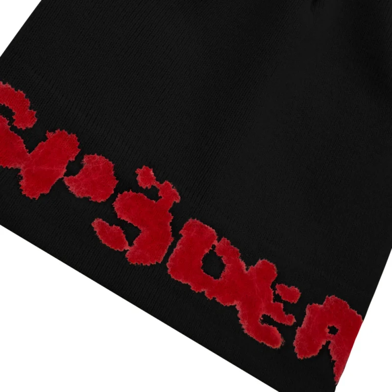 Spider Black Fuzzy Logo Mohair Beanie 1