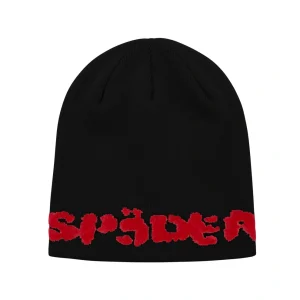 Spider Black Fuzzy Logo Mohair Beanie