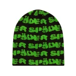 Spider Black Green Fuzzy Logo Skully Beanie