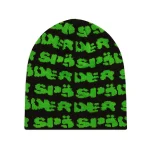 Spider Black Green Fuzzy Logo Skully Beanie 2