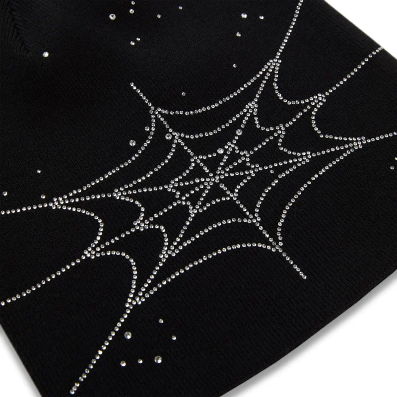 Spider Black Rhinestone Silk Skully 3