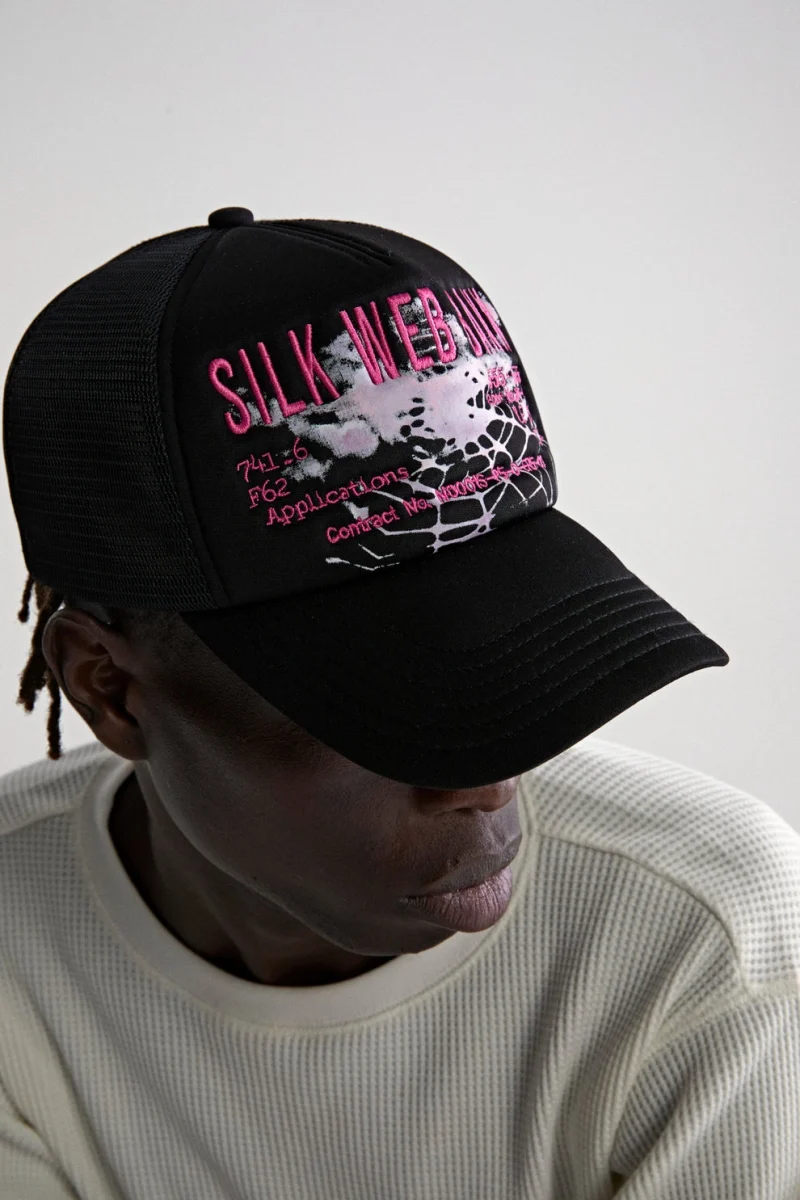 Spider Black Silk Web Bank Trucker Hat 2