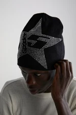 Spider Black Star Rhinestone Skully Beanie 3