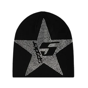 Spider Black Star Rhinestone Skully Beanie