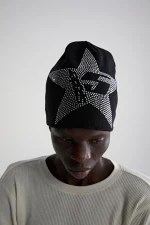 Spider Black Star Rhinestone Skully Beanie 4