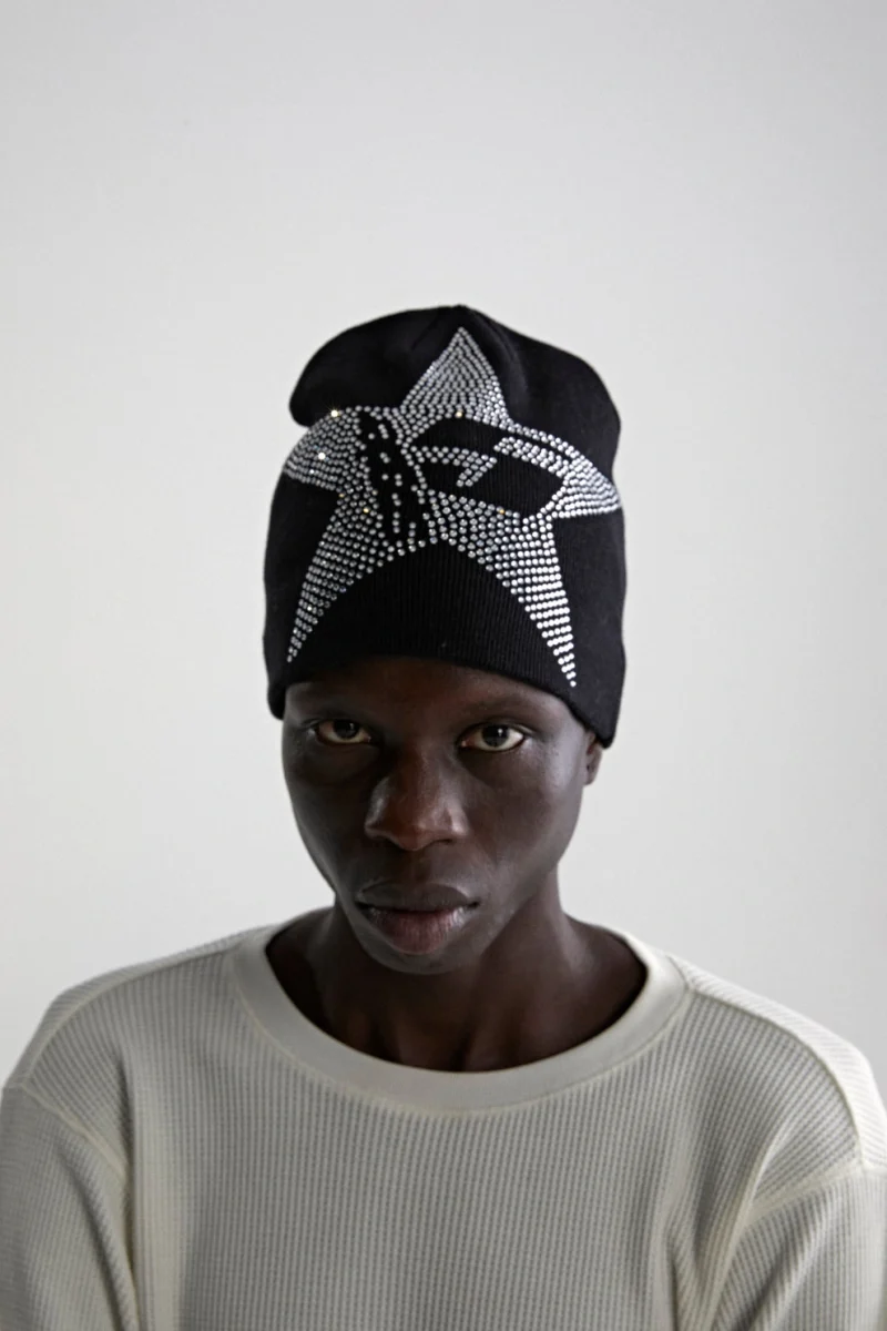 Spider Black Star Rhinestone Skully Beanie 6