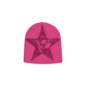 Spider Pink Star Rhinestone Skully Beanie