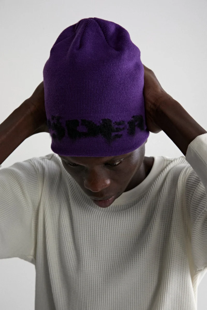 Spider Purple Fuzzy Logo Mohair Beanie 3