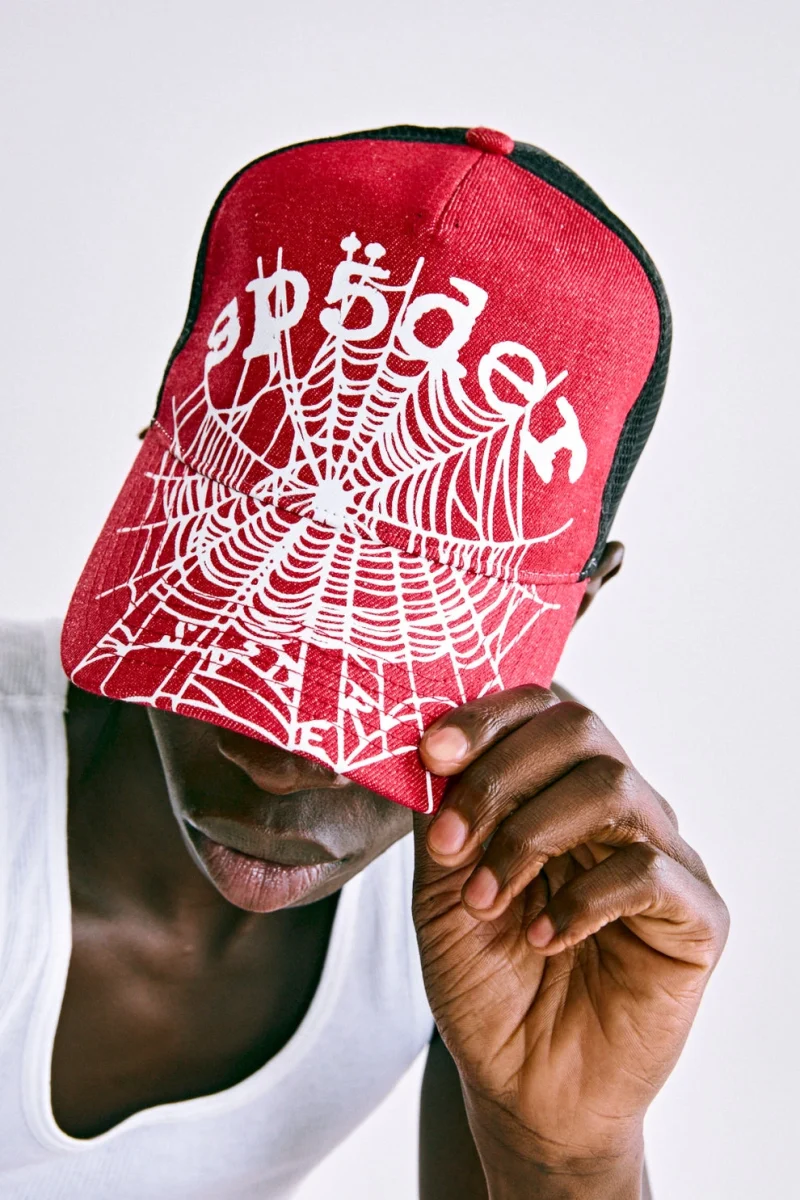 Spider Red Denim Og Web V2 Trucker Hat 3