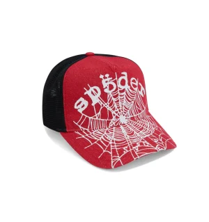 Spider Red Denim Og Web V2 Trucker Hat
