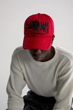 Spider Red Silk Web Bank Trucker Hat 1