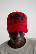 Spider Red Silk Web Bank Trucker Hat 2