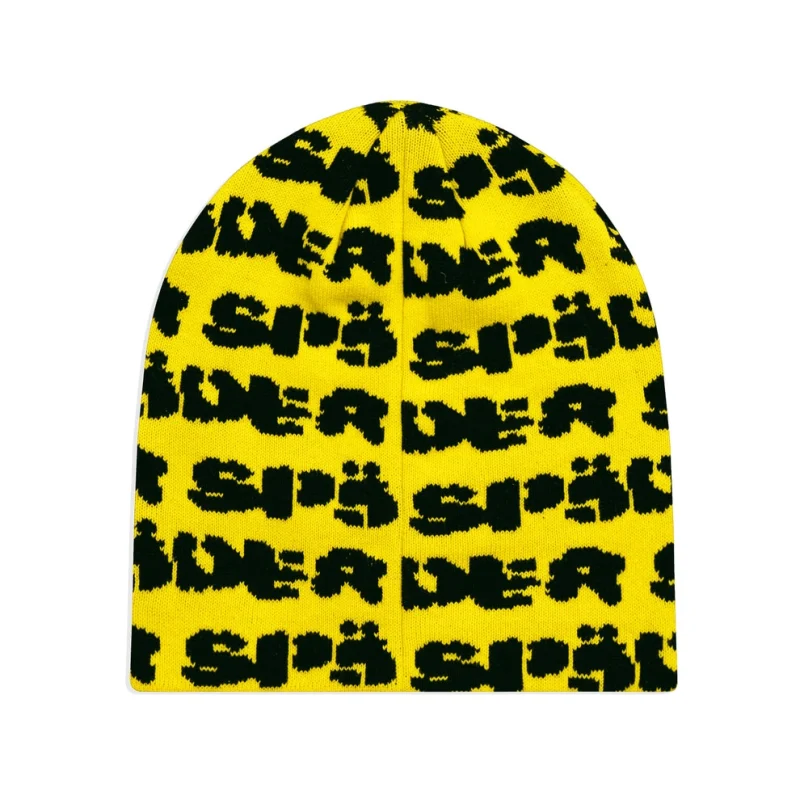 Spider Yellow Fuzzy Logo Skully Beanie 2