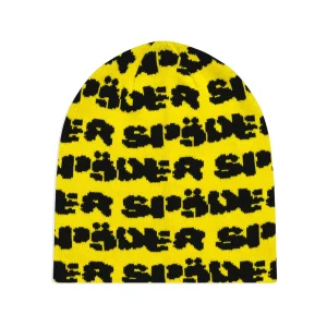 Spider Yellow Fuzzy Logo Skully Beanie